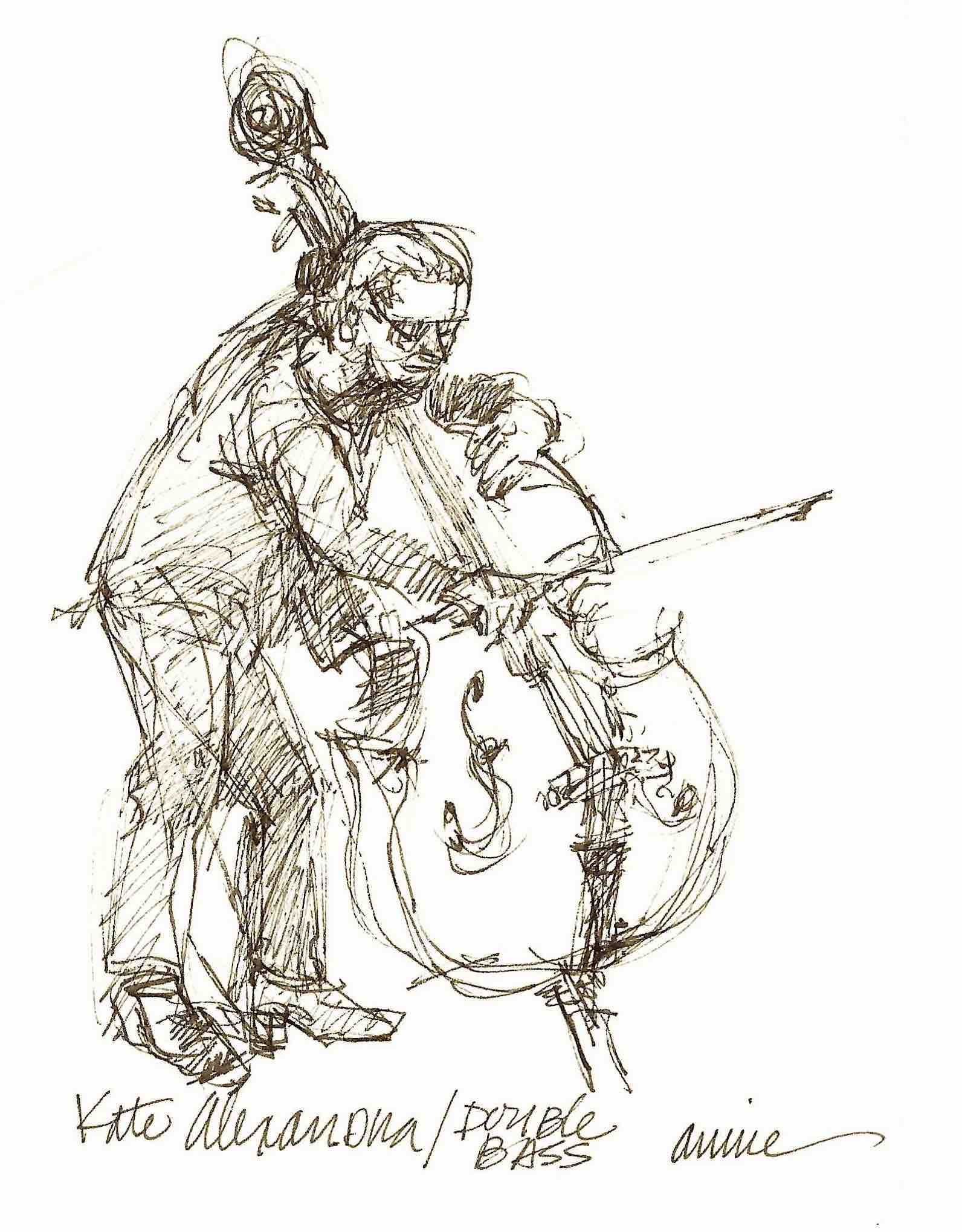 Sketch illustration of Kate playing the double bass
